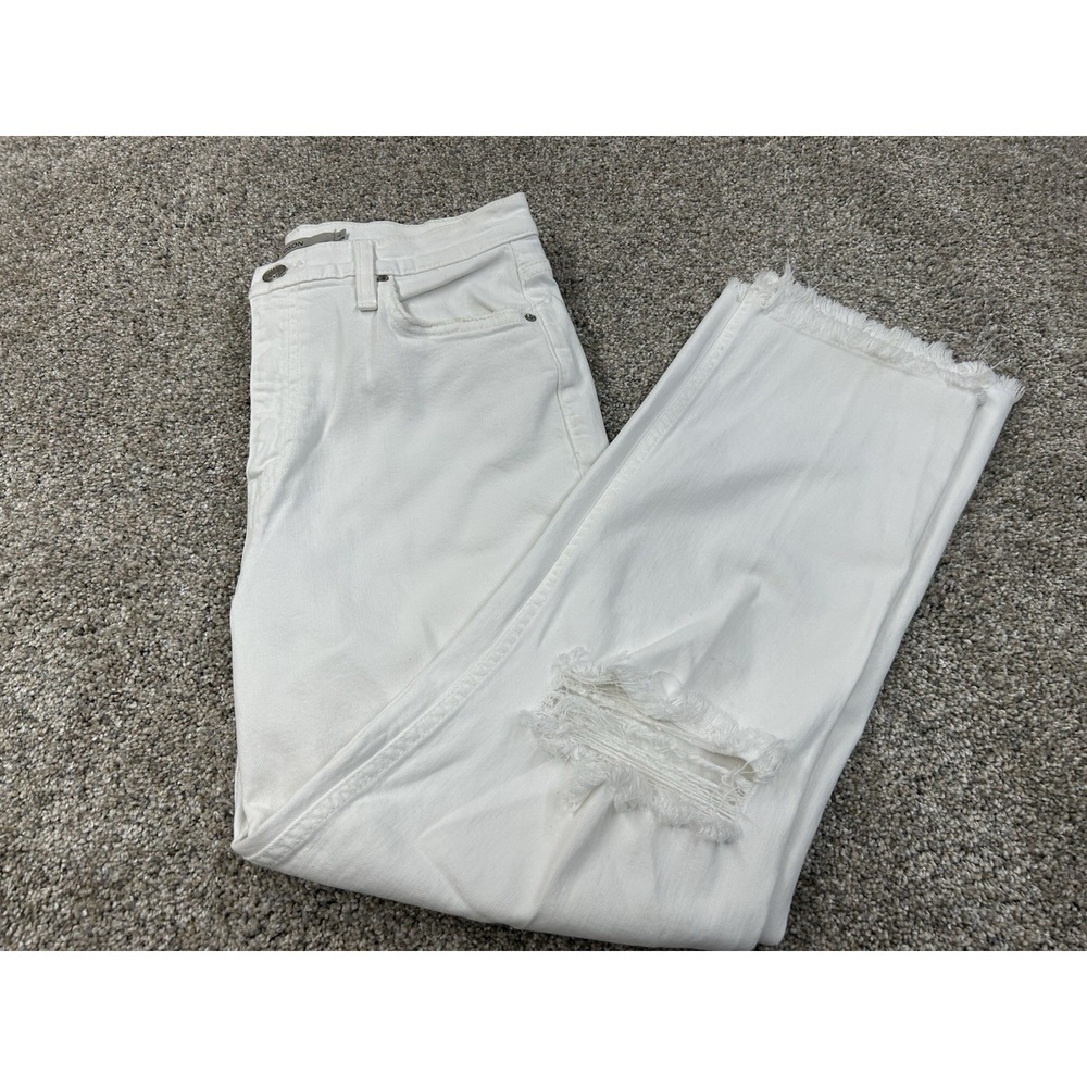 Hudson Remi High Rise Straight Leg White Jeans Womens 30 Raw‎ Hem